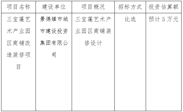 三寶蓬藝術(shù)產(chǎn)業(yè)園區(qū)商鋪改造裝修項目計劃公告