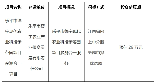 樂平市德宇現(xiàn)代農(nóng)業(yè)科技示范園項目多測合一項目計劃公告