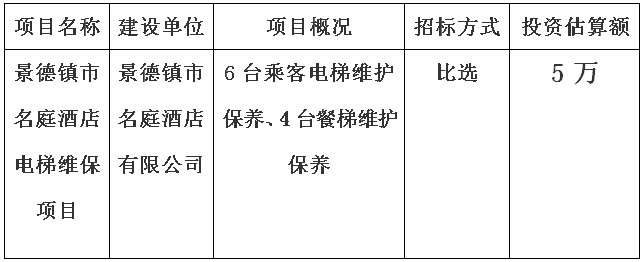 景德鎮(zhèn)市名庭酒店電梯維保項目計劃公告